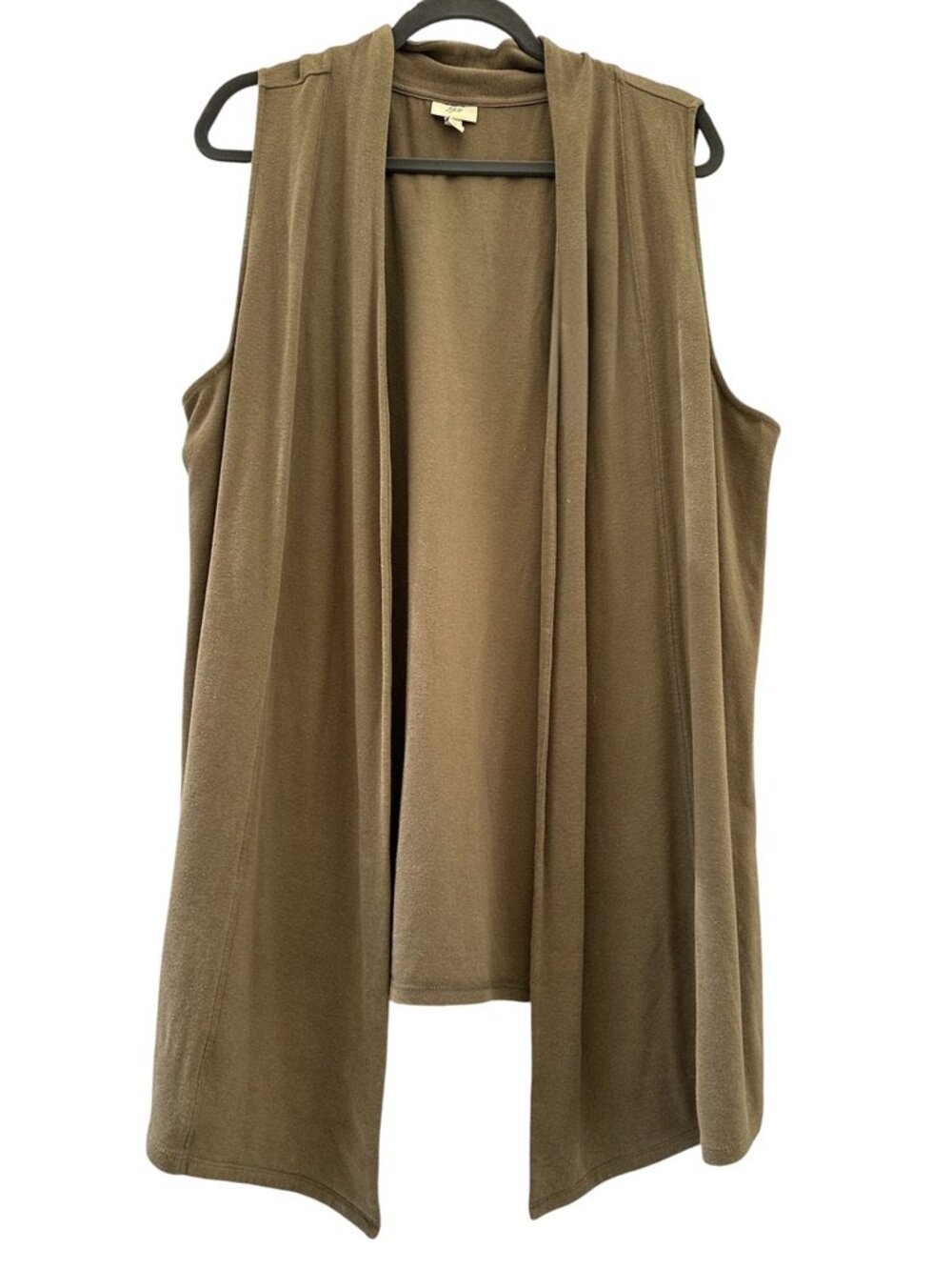 Lagenlook J Jill Stretch Cotton Modal Open Front Duster Vest Cardigan Taupe XL - Picture 2 of 9